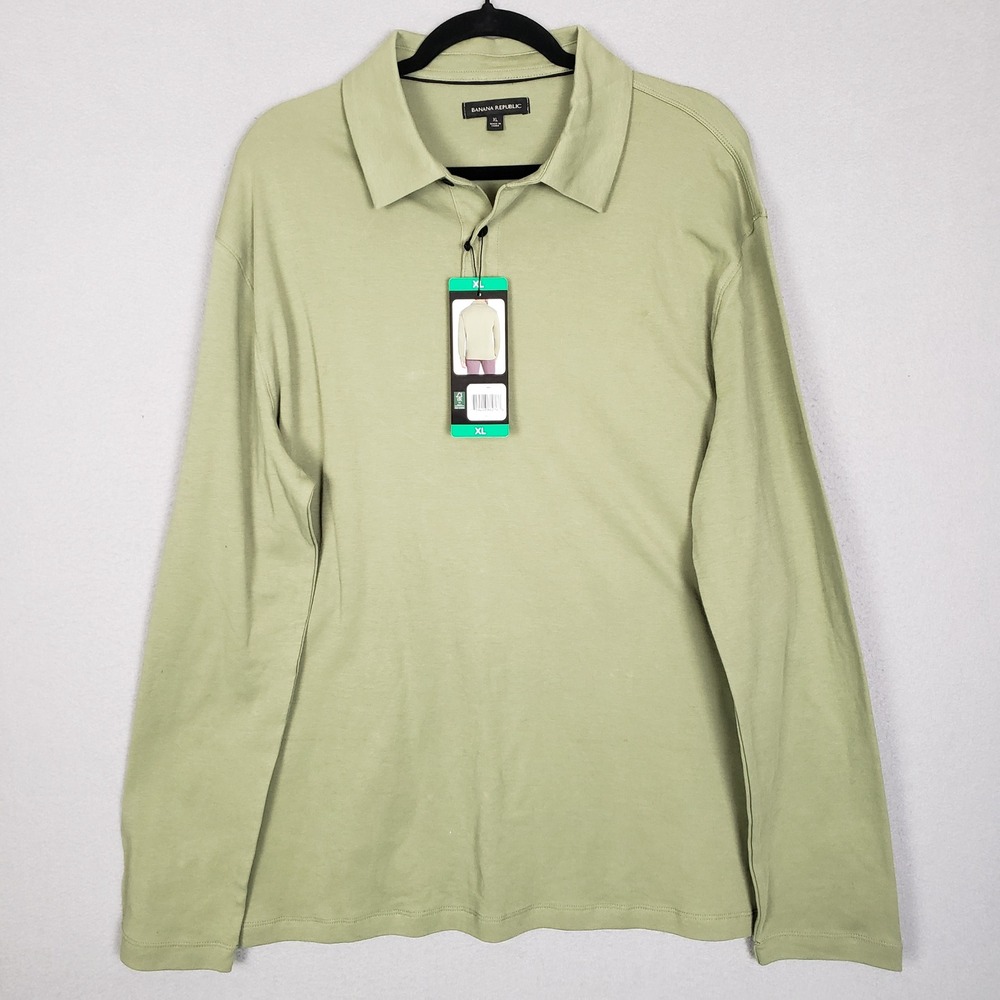 Banana Republic Long‎ Sleeve Luxe Touch Polo Shirt Green Collared Pullover NWT